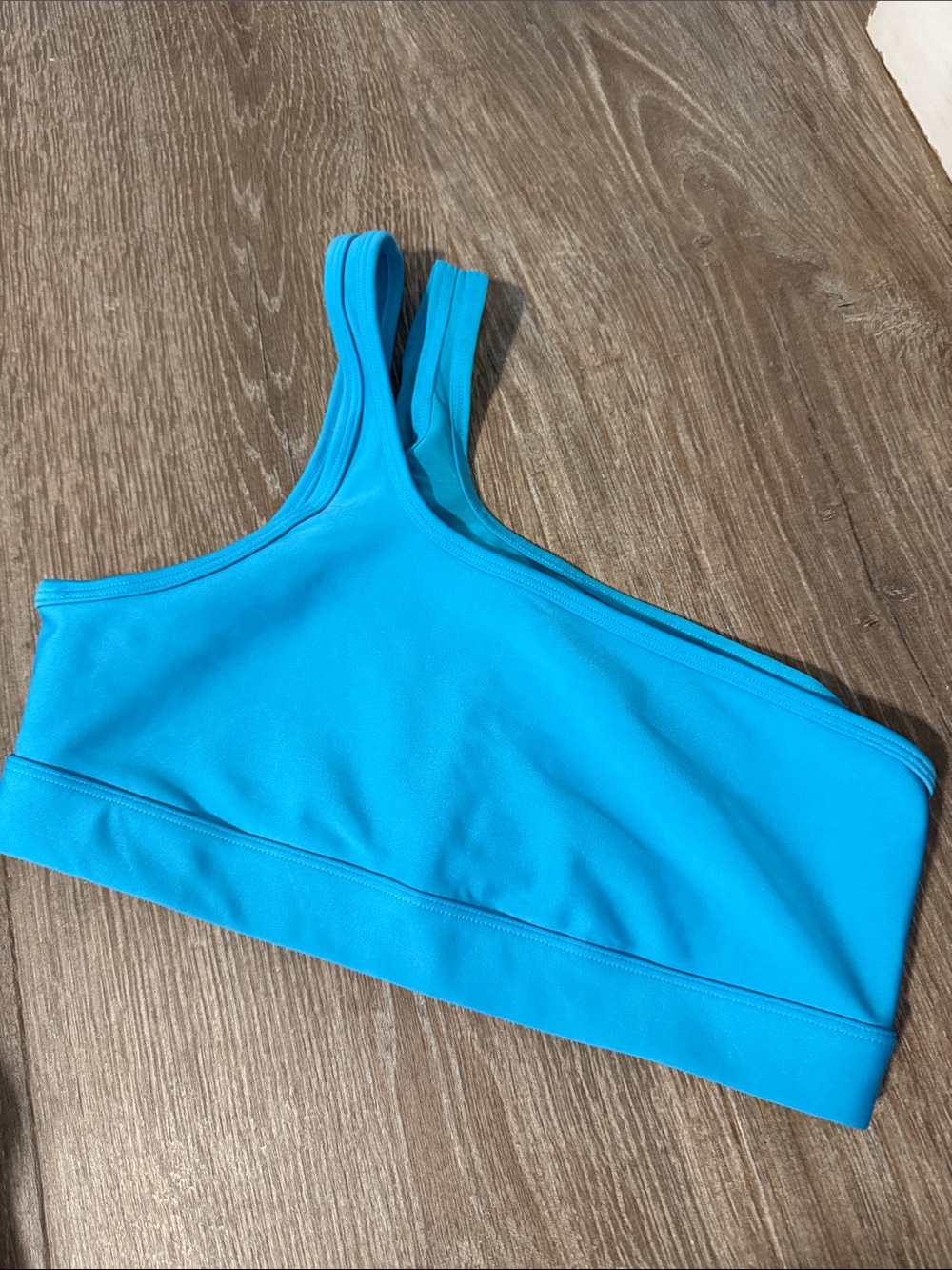 Alo Women’s One-Shoulder Sports Bra in Bright Teal Blue